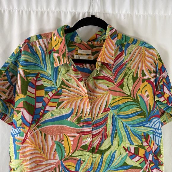 C&C California 100% Linen Blouse Women's Large Short Sleeve Button Up Lightweigh - Picture 2 of 9